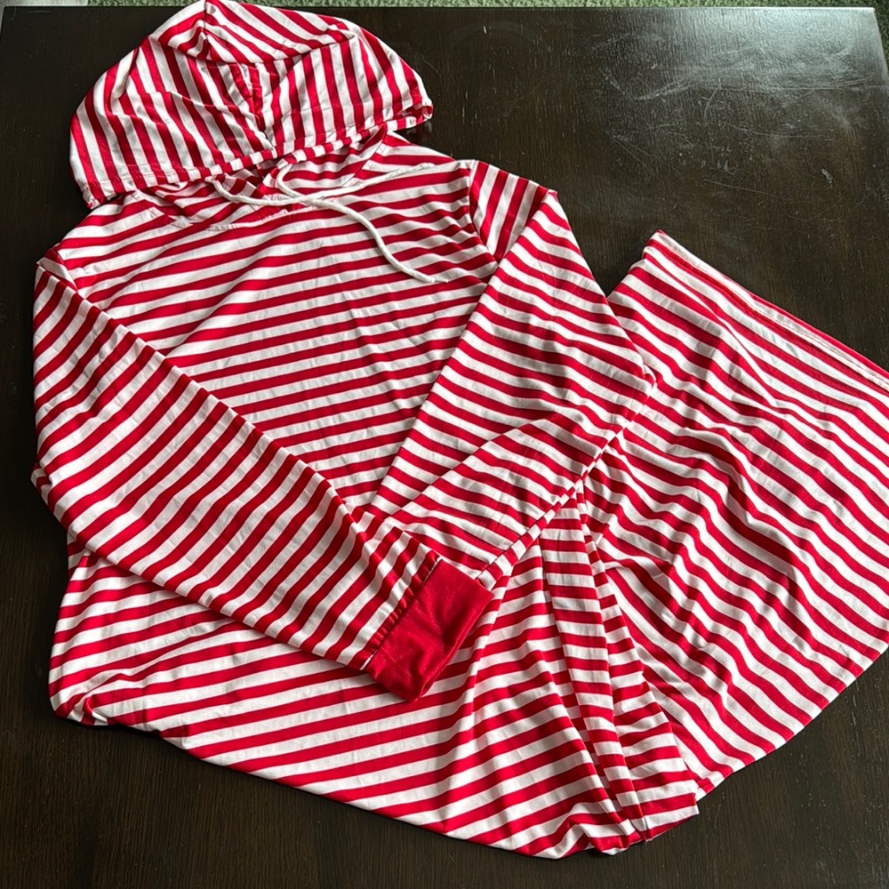 Red and White Striped Hoodie and Pants Set